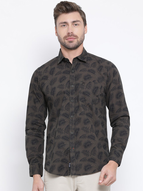 

Monte Carlo Men Olive Green & Black Regular Fit Printed Casual Shirt
