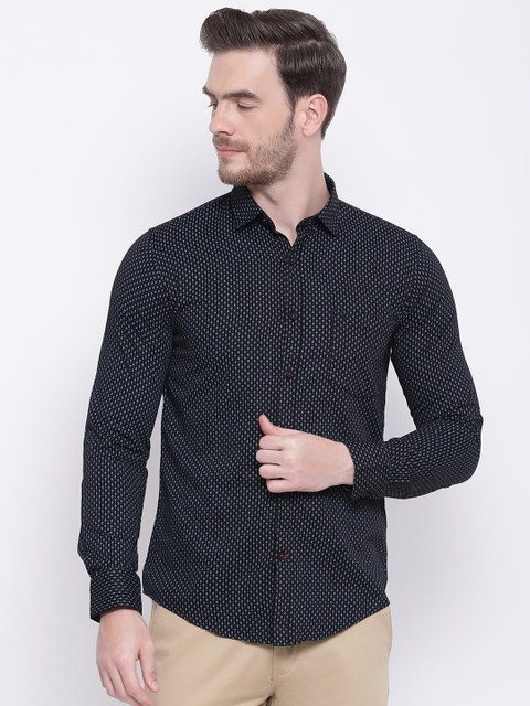 

Monte Carlo Men Black & Blue Slim Fit Printed Casual Shirt