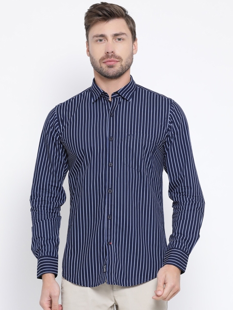 

Monte Carlo Men Navy Blue & White Regular Fit Striped Casual Shirt