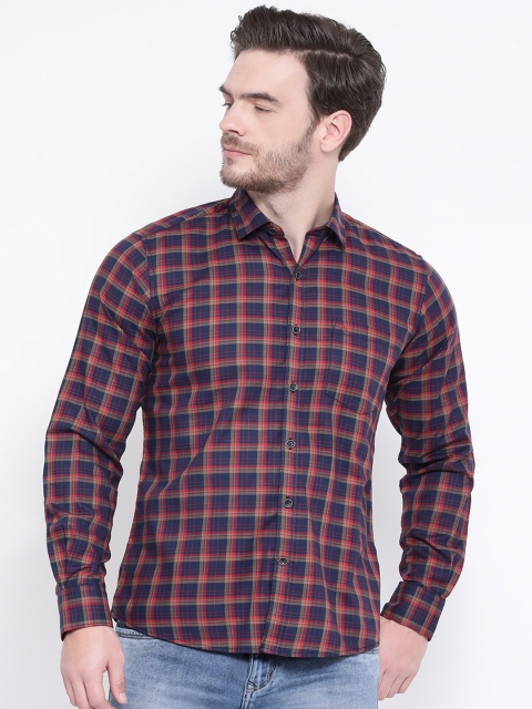 

Monte Carlo Men Navy Blue & Red Regular Fit Checked Casual Shirt