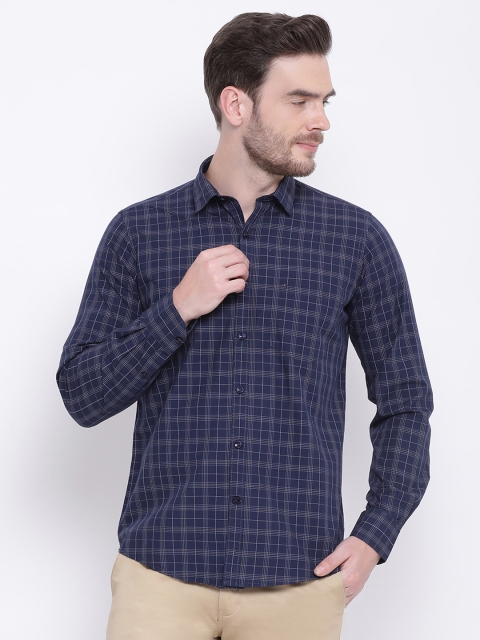 

Monte Carlo Men Navy Blue Slim Fit Checked Casual Shirt