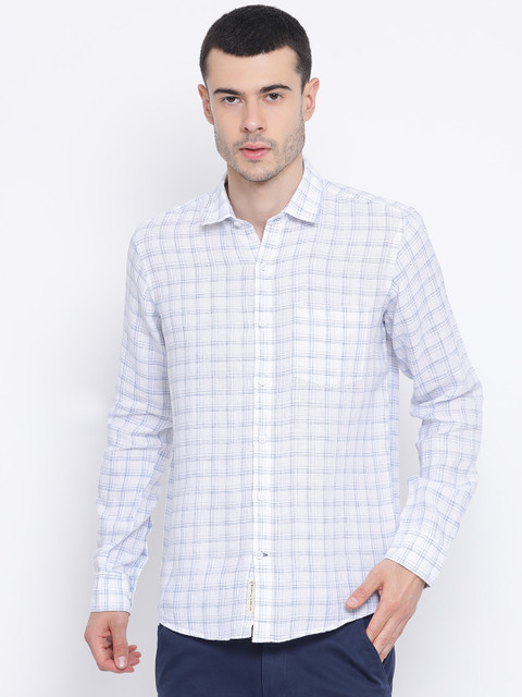 

Monte Carlo Men White & Blue Regular Fit Checked Casual Shirt