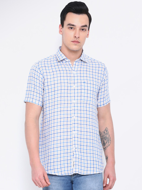 

Monte Carlo Men Blue & Off-White Regular Fit Checked Casual Shirt