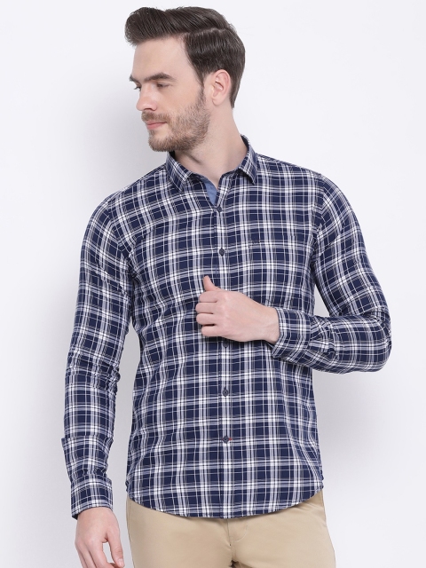 

Monte Carlo Men Navy Blue & White Slim Fit Checked Casual Shirt