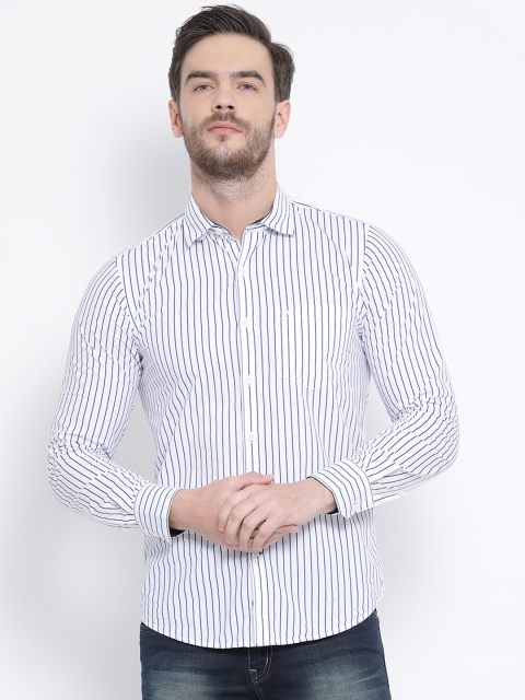 

Monte Carlo Men White & Blue Regular Fit Striped Casual Shirt