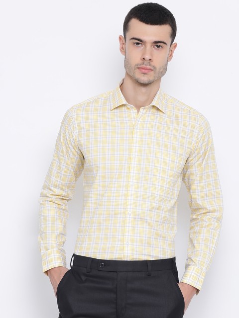 

Monte Carlo Men Yellow & White Regular Fit Checked Formal Shirt