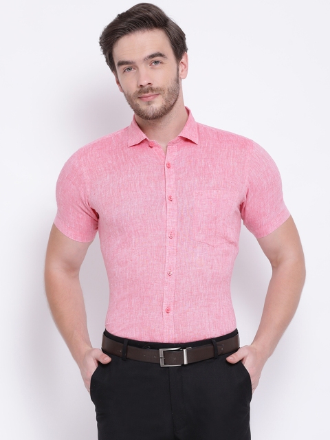 

Monte Carlo Men Pink Regular Fit Solid Linen Formal Shirt