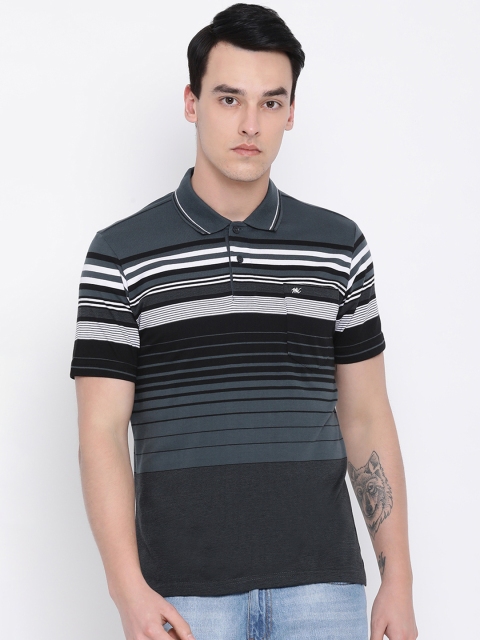 

Monte Carlo Men Black & Blue Striped Polo Collar T-shirt