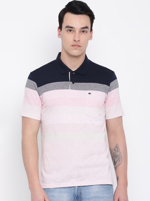 

Monte Carlo Men Navy Blue & Pink Striped Polo Collar T-shirt