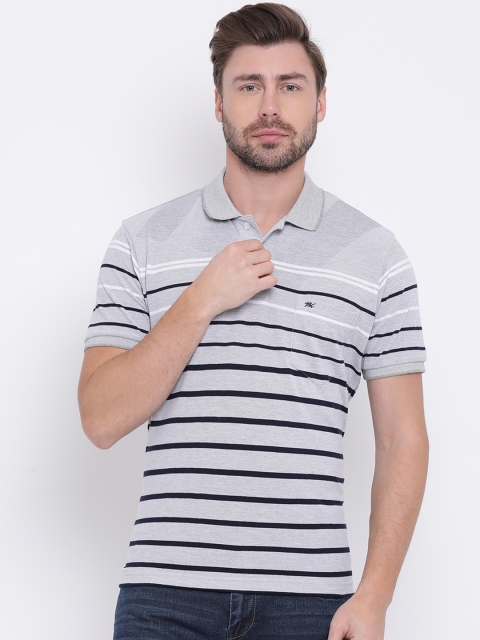 

Monte Carlo Men Grey Striped Polo Collar T-shirt
