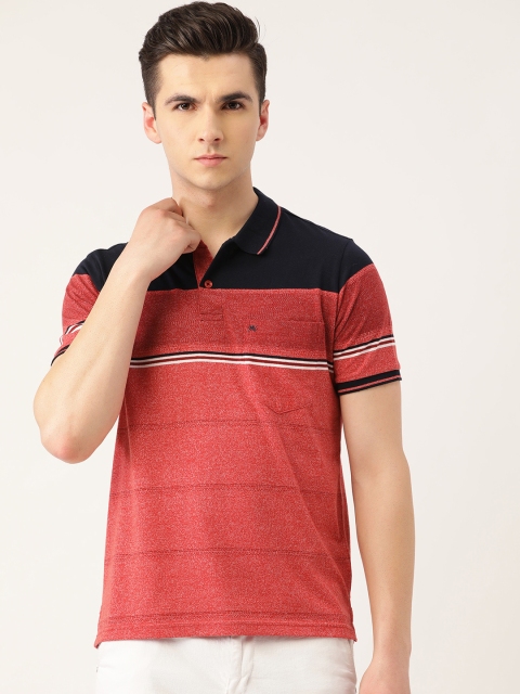 

Monte Carlo Men Red & Navy Blue Striped Polo Collar T-shirt