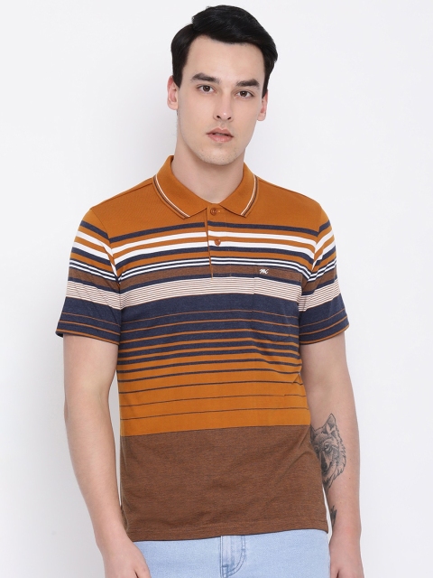 

Monte Carlo Men Mustard Yellow & Blue Striped Polo Collar T-shirt