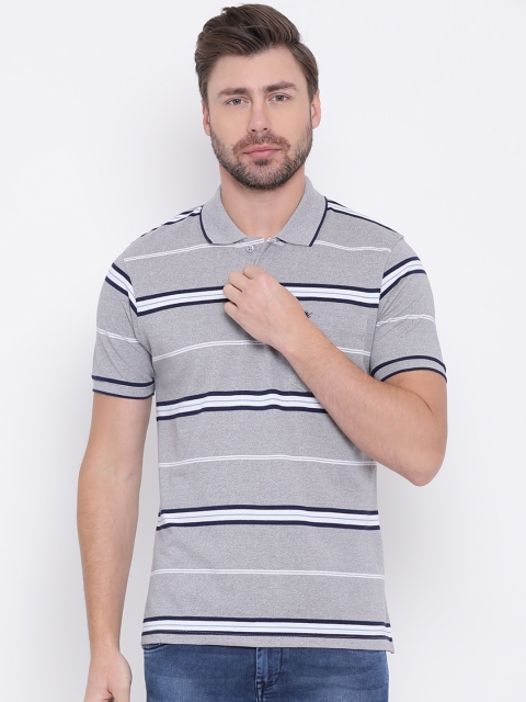 

Monte Carlo Men Grey & White Striped Polo Collar T-shirt