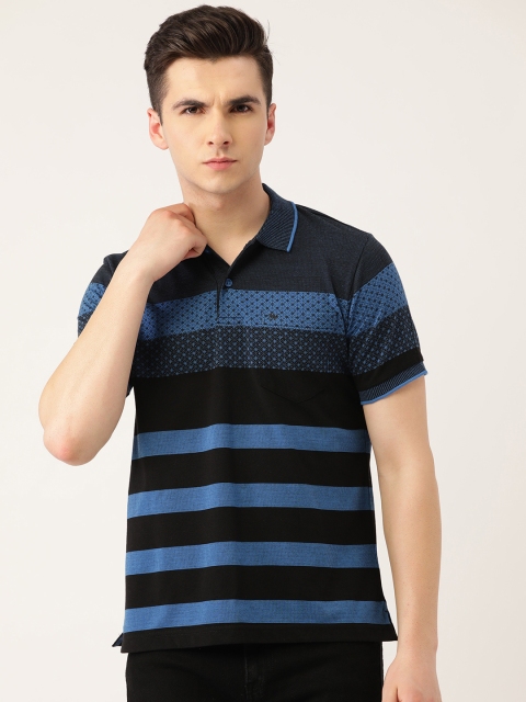 

Monte Carlo Men Blue & Black Striped Polo Collar T-shirt