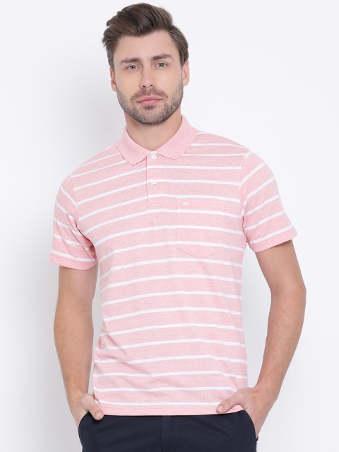 

Monte Carlo Men Pink & White Striped Polo Collar T-shirt