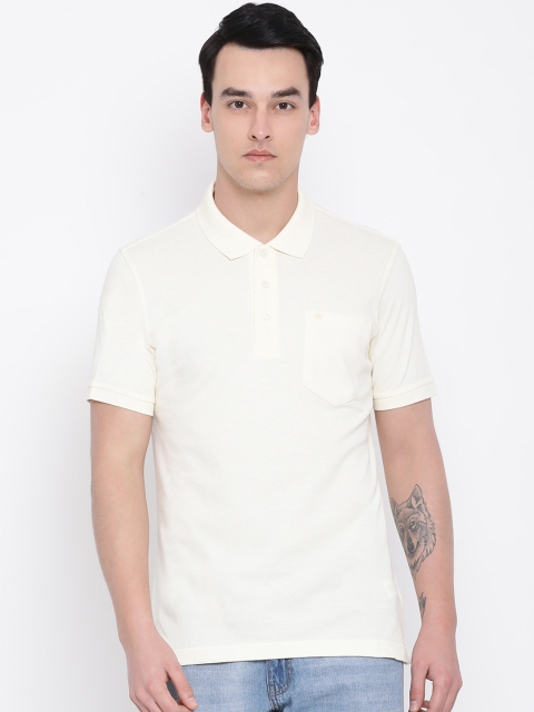 

Monte Carlo Men Cream-Coloured Solid Polo Collar T-shirt