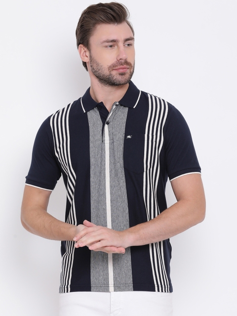 

Monte Carlo Men Navy Blue & White Striped Polo Collar T-shirt