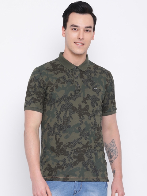 

Monte Carlo Men Olive Green Printed Polo Collar T-shirt