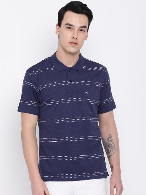

Monte Carlo Men Navy Blue Striped Polo Collar T-shirt
