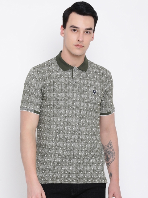 

Monte Carlo Men Olive Green Printed Polo Collar T-shirt