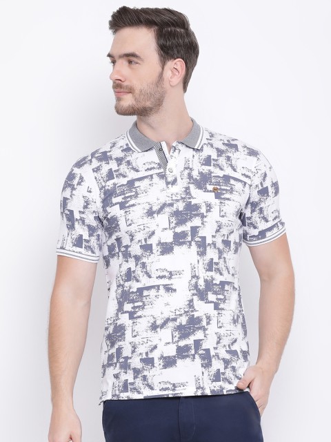 

Monte Carlo Men White & Blue Printed Polo Collar T-shirt