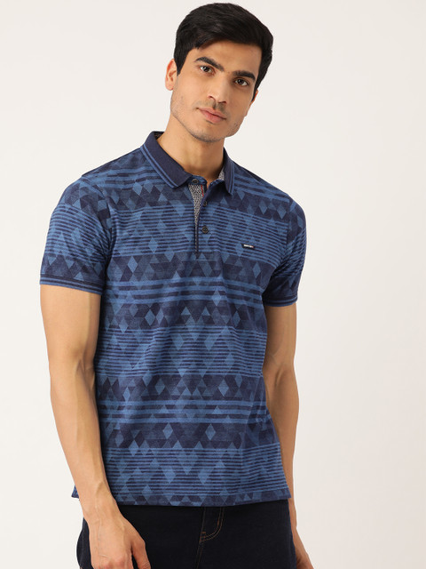 

Monte Carlo Men Blue Printed Polo Collar T-shirt