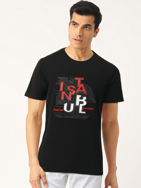 

Monte Carlo Men Black & Red Embroidered Applique Round Neck T-shirt