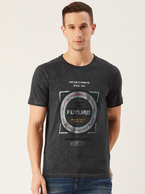 

Monte Carlo Men Charcoal Grey Printed Round Neck T-shirt