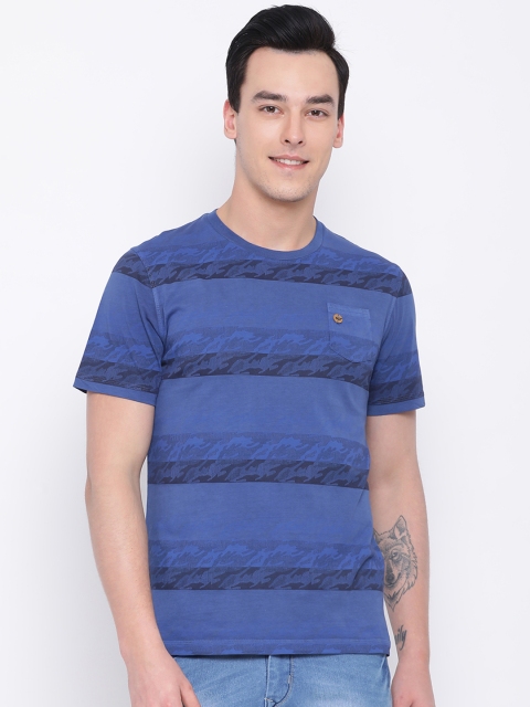 

Monte Carlo Men Blue Striped Round Neck T-shirt