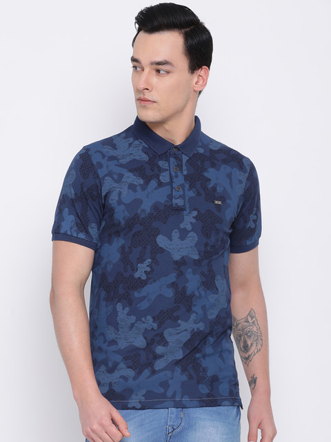 

Monte Carlo Men Blue Printed Polo Collar T-shirt