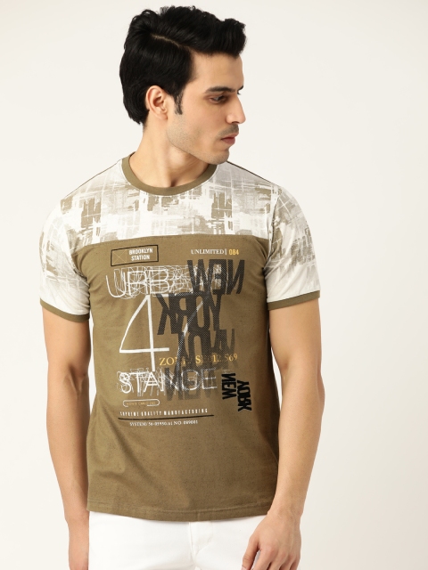 

Monte Carlo Men Olive Green & Off-White Typography Print Round Neck T-shirt