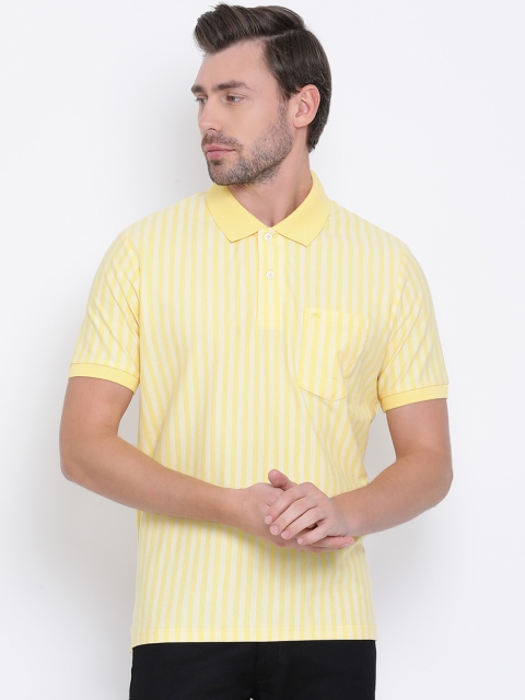 

Monte Carlo Men Yellow & White Striped Polo Collar T-shirt