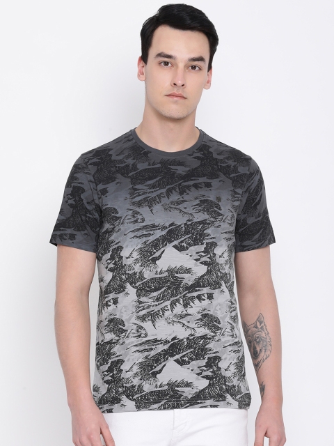 

Monte Carlo Men Grey & Black Printed Round Neck T-shirt