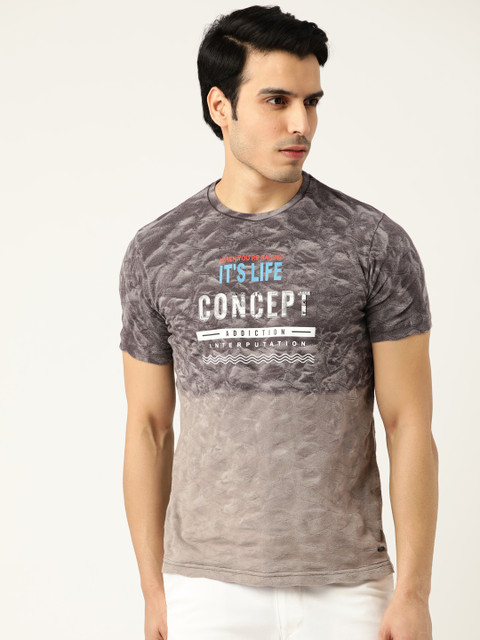 

Monte Carlo Men Grey Overdyed Self-Design Round Neck T-shirt