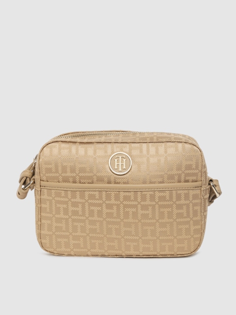 

Tommy Hilfiger Khaki Brown Self Design Sling Bag
