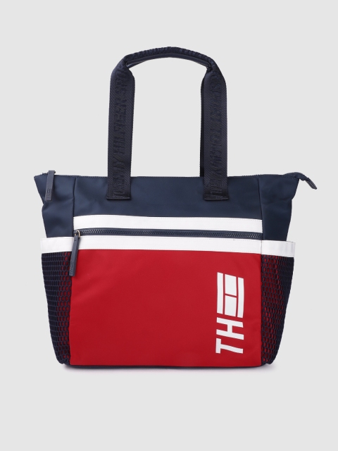 

Tommy Hilfiger Red & Navy Blue Colourblocked Oversized Shopper Tote Bag