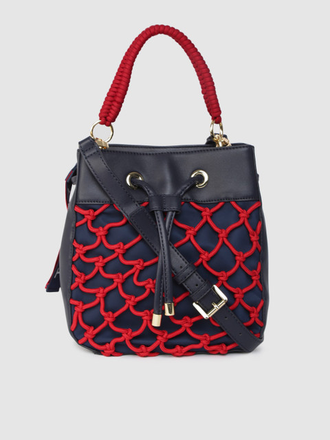 

Tommy Hilfiger Navy Blue & Red Self Design Handheld Bag