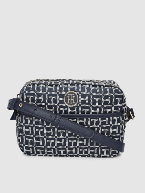 

Tommy Hilfiger Navy Blue & White Self Design Sling Bag