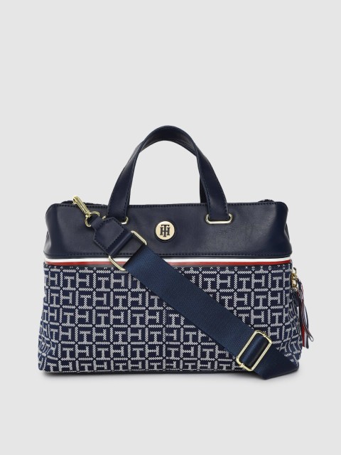 

Tommy Hilfiger Navy Blue & Off-White Self Design Handheld Bag