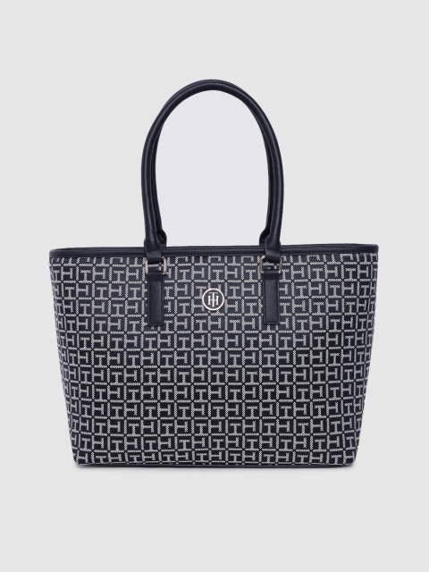 

Tommy Hilfiger Navy Blue & White Printed Handheld Bag