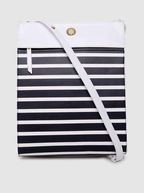

Tommy Hilfiger White & Navy Blue Striped Sling Bag