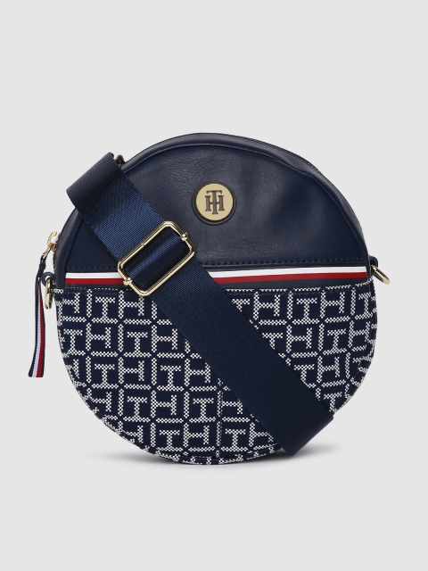 

Tommy Hilfiger Navy Blue & Off-White Self Design Sling Bag