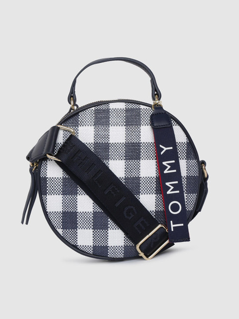 

Tommy Hilfiger Navy Blue & White Gingham Checked Handheld Bag