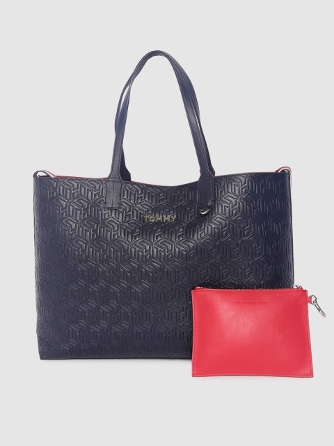 

Tommy Hilfiger Blue Textured Tote Bag & Pouch
