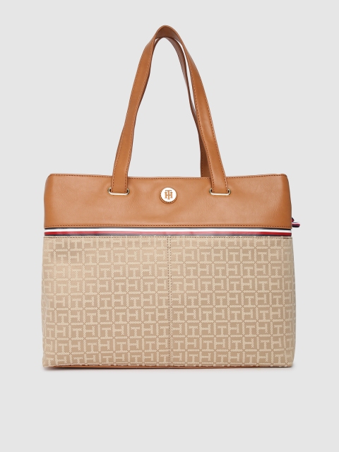 

Tommy Hilfiger Khaki Self Design Handheld Bag