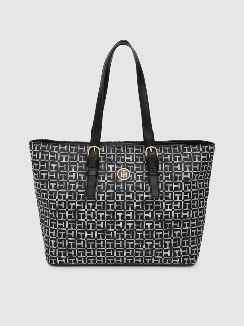 

Tommy Hilfiger Black & Off-White Self Design Shoulder Bag