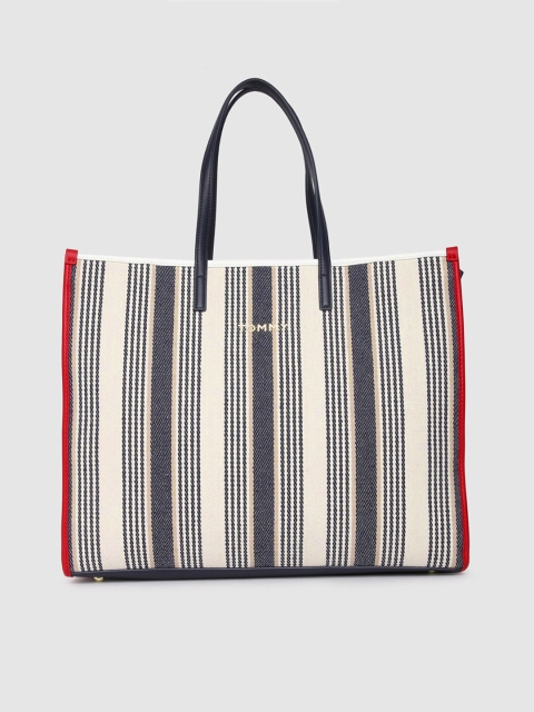 

Tommy Hilfiger Black & Cream-Coloured Striped Tote Bag