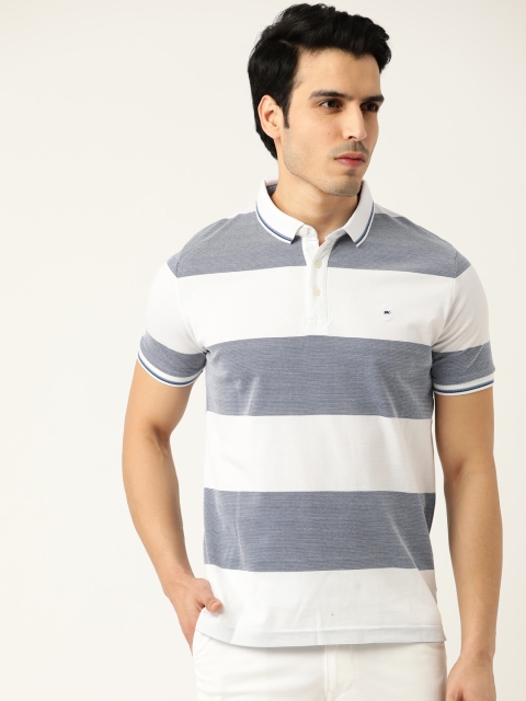

Monte Carlo Men Navy Blue & White Self-Striped Polo Collar T-shirt