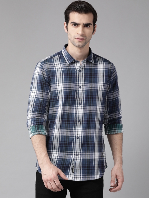 

Blackberrys Men Navy Blue & White Trim Fit Checked Casual Shirt