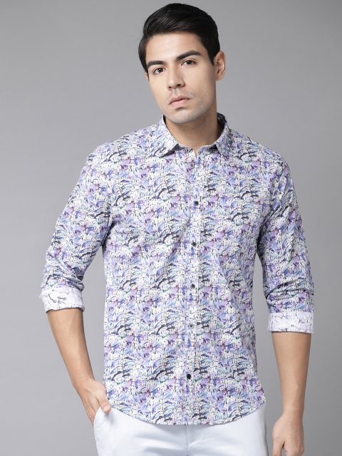 

Blackberrys Men White & Purple Slim Fit Printed Casual Shirt
